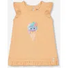 Deux Par Deux Girl's Organic Cotton Tunic With Frill And Print Light Orange And Ice Cream Cone In Light Orange And Ice Cream