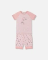 Deux Par Deux Girl's Organic Cotton Two-piece Short Pajama Set Small Pink Flowers On Pale Pink Backg In Pink Flowers On Pale Pink