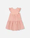 DEUX PAR DEUX GIRL'S PEASANT DRESS WITH FRILL SLEEVES VICHY DUSTY ROSE