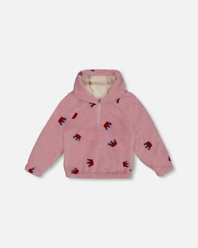 Deux Par Deux Kids'  Girl's Plush Hoodie Mauve With Crown Pattern In Mauve Shadows