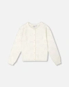 Deux Par Deux Girl's Pointelle Knit Cardigan Sweater White In White