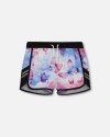 Deux Par Deux Girl's Printed Athletic Short Pink, Blue And Butterflies In Pink, Blue And Butterflies
