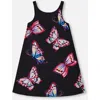 Deux Par Deux Kids'  Girl's Printed Beach Dress Black And Multicolored Butterflies