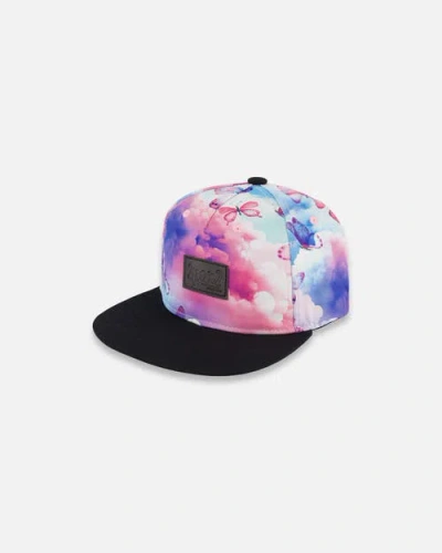 Deux Par Deux Babies'  Girl's Printed Cap Butterflies On Multicolored And Black Background