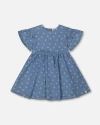 Deux Par Deux Girl's Printed Chambray Dress Blue And White Cherries In Blue And White Cherries