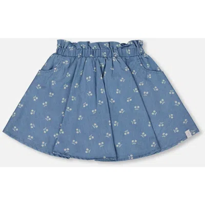 Deux Par Deux Kids'  Girl's Printed Chambray Skort Blue And White Cherries