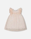 Deux Par Deux Girl's Printed Dress With Frills Pale Pink And Flowers In Pale Pink And Flowers