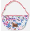 Deux Par Deux Kids'  Girl's Printed Fanny Pack White, Pink, And Green Flowers