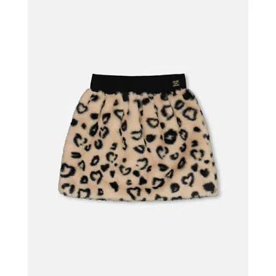 Deux Par Deux Kids'  Girl's Printed Faux Fur Skirt Leopard In Printed Hearts