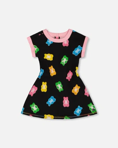 Deux Par Deux Kids'  Girl's Printed French Terry Dress Black And Multicolored Gummies