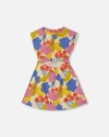 Deux Par Deux Little Girl's Printed French Terry Dress Fruits On Yellow Background In Fruits On Yellow Background