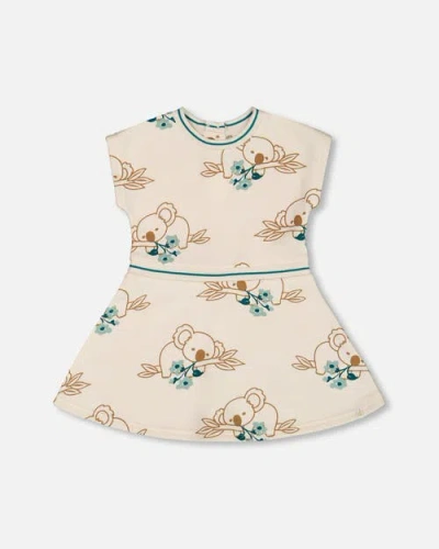 Deux Par Deux Kids'  Girl's Printed French Terry Dress Off-white And Koala