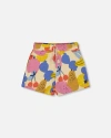 Deux Par Deux Girl's Printed French Terry Short Fruits On Yellow Background In Fruits On Yellow Background