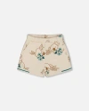 Deux Par Deux Kids'  Girl's Printed French Terry Short Off-white And Koala