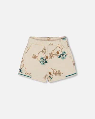 Deux Par Deux Kids'  Girl's Printed French Terry Short Off-white And Koala