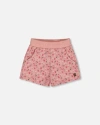 Deux Par Deux Girl's Printed French Terry Short Old Pink And Flowers In Old Pink And Flowers