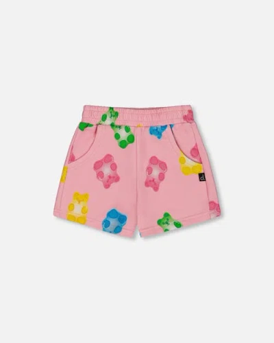 Deux Par Deux Kids'  Girl's Printed French Terry Short Pink Multicolored Gummies