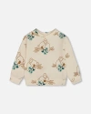 Deux Par Deux Girl's Printed French Terry Sweatshirt Off-white And Koala In Off-white And Koala