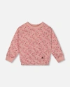 Deux Par Deux Girl's Printed French Terry Sweatshirt Old Pink And Flowers In Old Pink And Flowers
