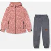 Deux Par Deux Kids'  Girl's Printed Jacket Two-piece Mid-season Outerwear Set Small White Flowers On Pale P In White Flowers, Pink And Gray