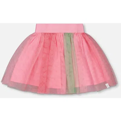 Deux Par Deux Kids'  Girl's Printed Mesh Skirt Pink And Green