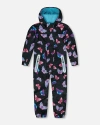 Deux Par Deux Little Girl's Printed Mid-season One-piece Outerwear Multicolored Butterflies On Black In Multicolored On Black
