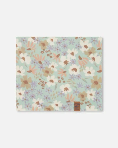 Deux Par Deux Babies'  Girl's Printed Neck Tube Small White Flowers On Turquoise And Lilac