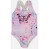 Deux Par Deux Girl's Printed One-piece Swimsuit Pink Butterflies With Bubble Effects In Pink Butterflies Bubble Effect