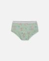 Deux Par Deux Girl's Printed Organic Cotton Boyshort Panty Small Pink And Blue Flowers On Light Sage In Pink And Blue Flowers