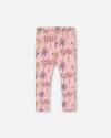 Deux Par Deux Girl's Printed Organic Cotton Capri Legging Palm Trees, Pink Flamingo, And Turquoise In Palm Trees, Pink Flamingo