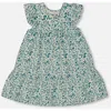 Deux Par Deux Girls' Printed Organic Cotton Dress - Big Kid In Small Turquoise Flowers
