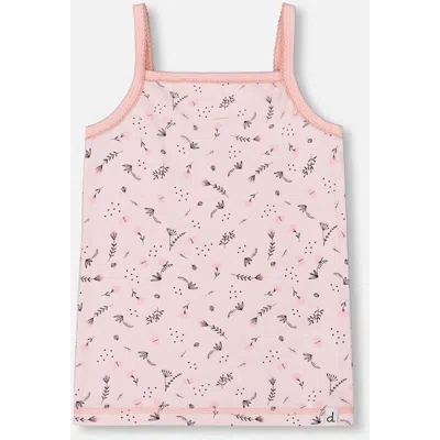 Deux Par Deux Babies'  Girl's Printed Organic Cotton Tank Top Small Pink Flowers On Pale Pink Background