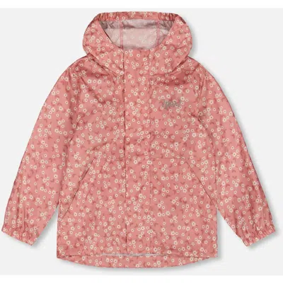 Deux Par Deux Kids'  Girl's Printed Packable Windbreaker Small White Flowers On Pale Pink