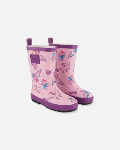 Deux Par Deux Babies'  Girl's Printed Rain Boots Lilac And Multicolored Butterfly In Lilac And Multicolor Butterfly