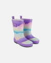 Deux Par Deux Girl's Printed Rain Boots Mauve And Blue, Pink Mountain In Mauve And Blue, Pink Mountain