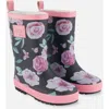 Deux Par Deux Babies'  Girl's Printed Rain Boots Pink, Black, And Flowers