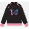 Deux Par Deux Girl's Printed Reversible Full Zip Athletic Cardigan Pink, Blue And Butterflies