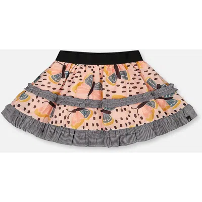 Deux Par Deux Kids'  Girl's Printed Ruffle Skirt Black And Pink Butterflies