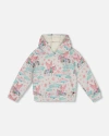 DEUX PAR DEUX DEUX PAR DEUX GIRL'S PRINTED SHINY FRENCH TERRY HOODIE GRAY MIX PRINTED UNICORN