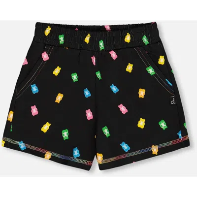 Deux Par Deux Kids'  Girl's Printed Short Black And Multicolored Gummies