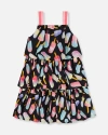 Deux Par Deux Girls' Printed Tiered Ice Lollipops Dress - Little Kid In Ice Lollipops And Black