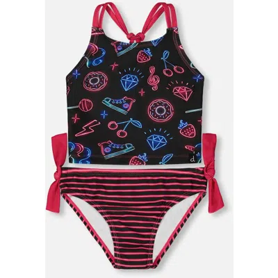 Deux Par Deux Kids'  Girl's Printed Two-piece Swimsuit Black And Blue And Pink Items