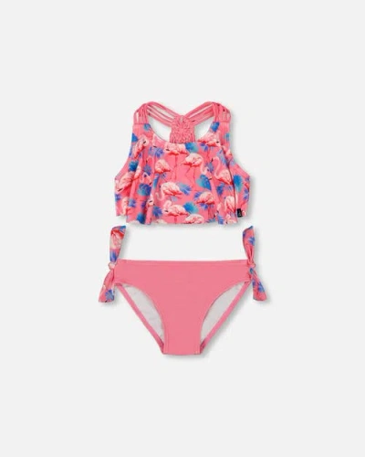 Deux Par Deux Kids'  Girl's Printed Two-piece Swimsuit Candy Pink And Pink Flamingo