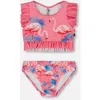 Deux Par Deux Little Girl's Printed Two-piece Swimsuit With Frills Candy Pink And Pink Flamingo In Candy Pink And Pink Flamingo