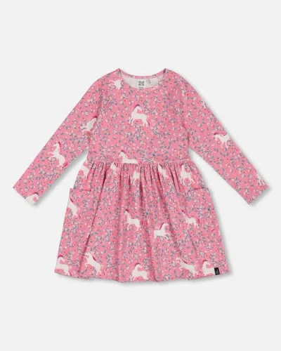 Deux Par Deux Girls' Printed Unicorn Dress With Pockets - Big Kid In Printed Unicorns