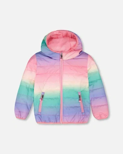 Deux Par Deux Kids'  Girl Quilted Mid-season Gradient Jacket In Multi