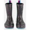Deux Par Deux Girl's Rain Boots Black With Glitter In Black With Glitter
