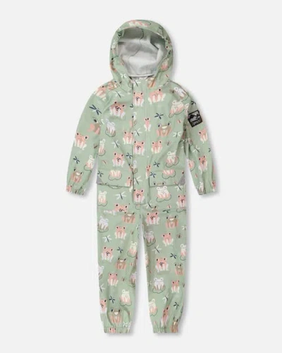Deux Par Deux Babies'  Girl Rain One-piece Animal Print In Green