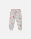 Deux Par Deux Girl's Shiny French Terry Sweatpants Gray Mix Printed Unicorn In Printed Angel Unicorns