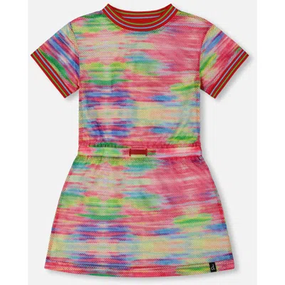 DEUX PAR DEUX DEUX PAR DEUX GIRL'S SHORT SLEEVE MESH BEACH DRESS MULTICOLORED